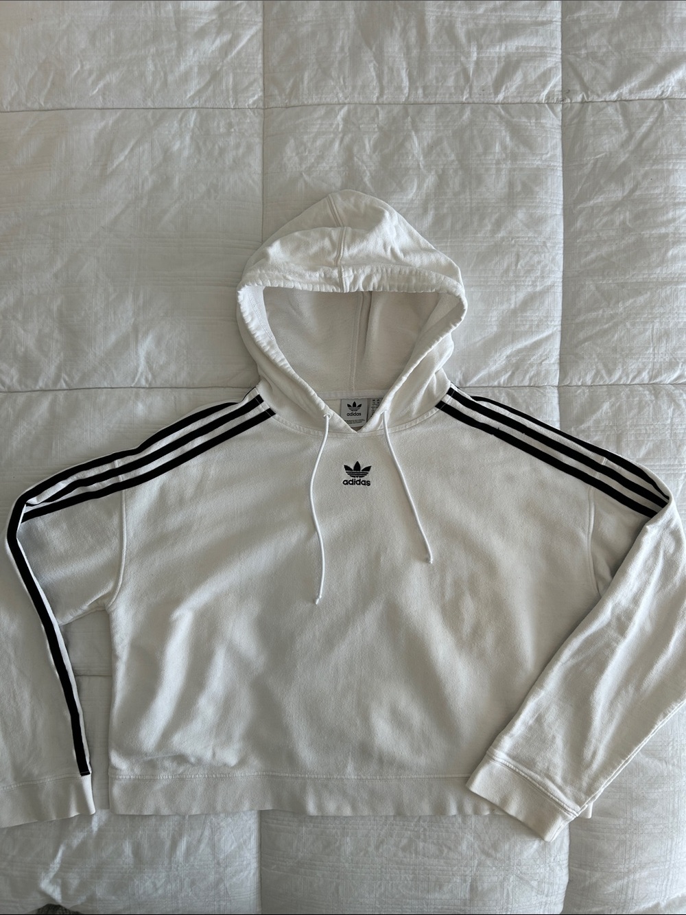 Adidas Originals Cropped Hoodie – White w/ Black Stripes – Women’s M